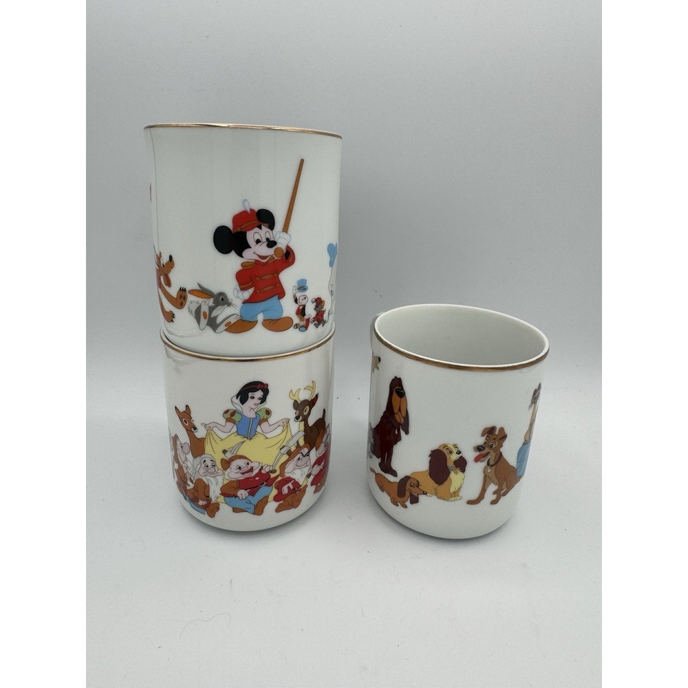 Vintage Walt Disney Production Mickey Lady And The Tramp Snow White Mug Lot of 3
